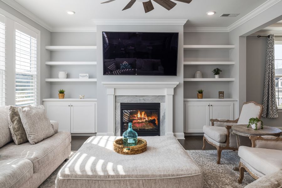 pellet stove in a living room