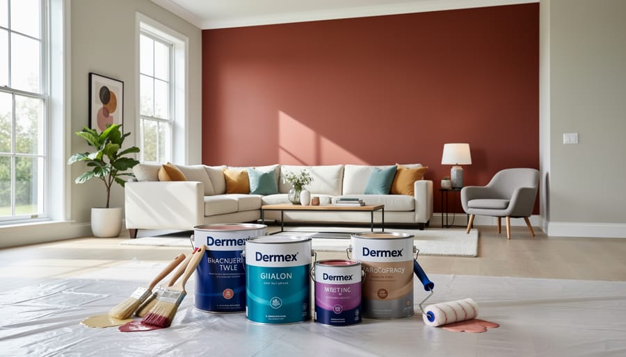 Person painting an interior wall with quality paint using a roller
