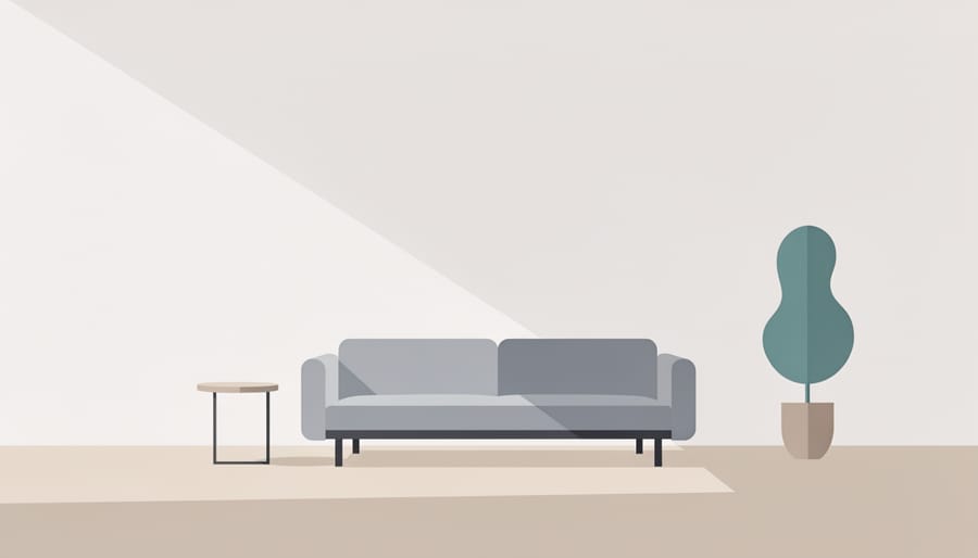 Decluttered modern living room with strategic negative space and one statement element