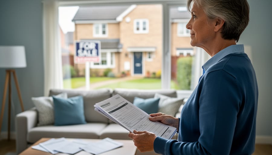 “Homeowner holding mortgage paperwork in a bright living room with a glimpse of the house outside the window, representing options when a fixed mortgage rate ends.”